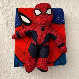 Red and Blue Spider-Man Plush Toy and Blanket Set